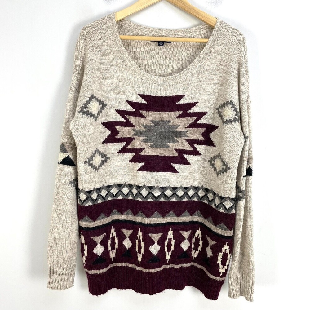 American Eagle Womens Large Aztec Print Oversized Sweater Long Sleeve Knit